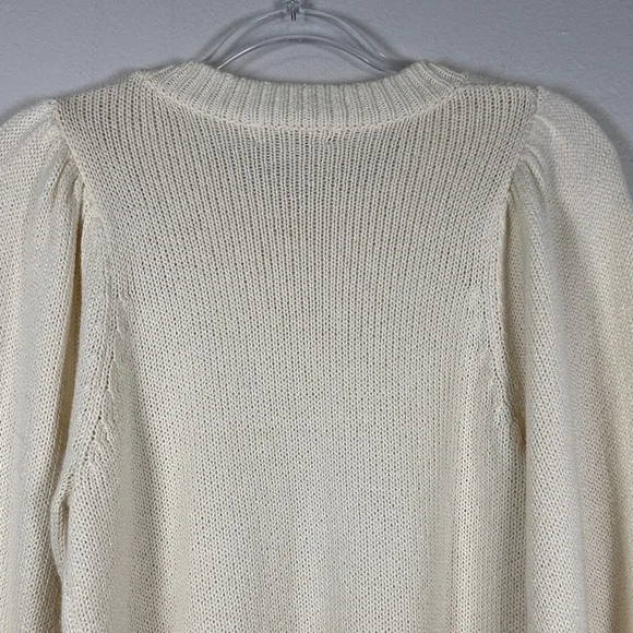 525 America Ivory Cotton Puff Sleeve Sweater Knit Pullover Cozy Chic Size M - Picture 7 of 8